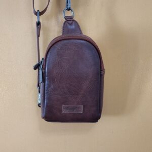 Wrangler Dark Brown Leather Crossbody Bag